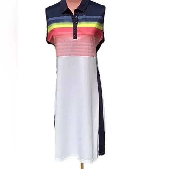 CALLAWAY NWT WOMENS GOLF ABSTRACT GRADIENT PRINT COLOR BLOCK DRESS LARGE ACTIVE - Picture 5 of 11